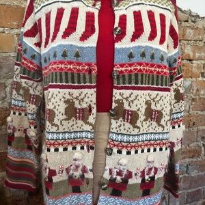 Susan Bristol Red and Cream Holiday Cardigan